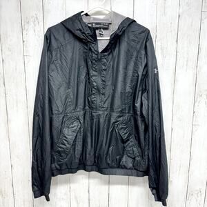 Under Armor Jacket Women Size Xl Full Zip Up Black Windbreaker Rain Coat